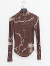 OUDE WAAG 25 Autumn and Winter Raglan Sleeve Ribbed Top OW-OW-25AW-TP07-ZHYH Brown and Gray Print